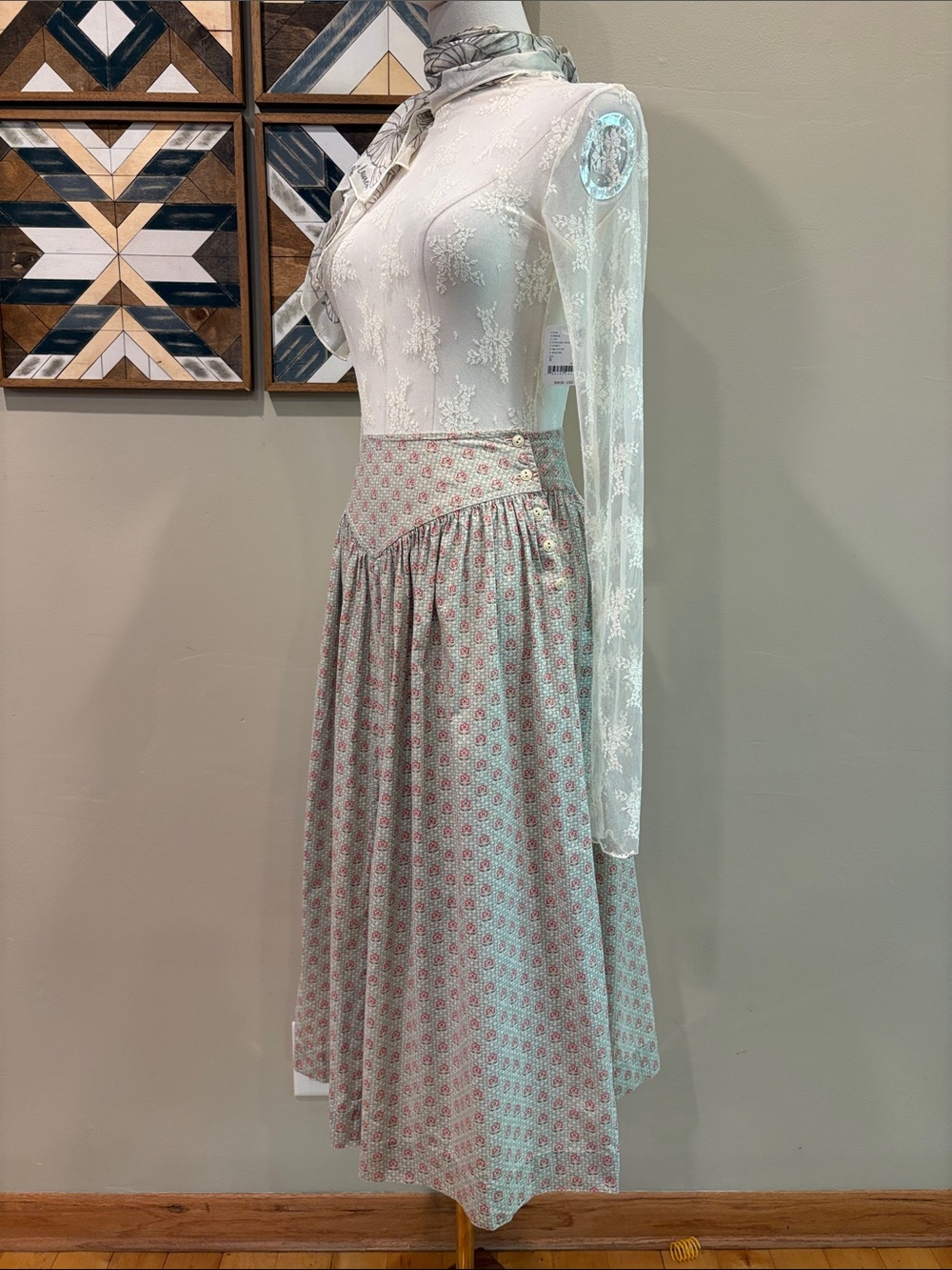 Vintage Ralph Lauren 80s Cotton Floral Prairie Midi Skirt Cottagecore size 4 - Picture 4 of 14